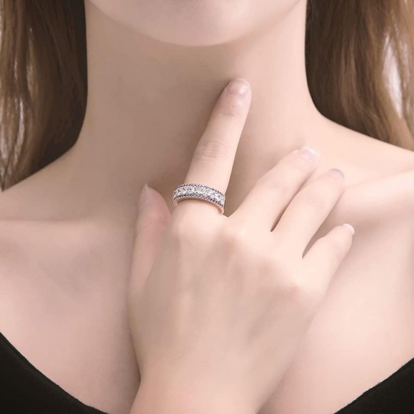 Double Row Pave Cubic Zirconia Eternity Band - Picture 2 of 6